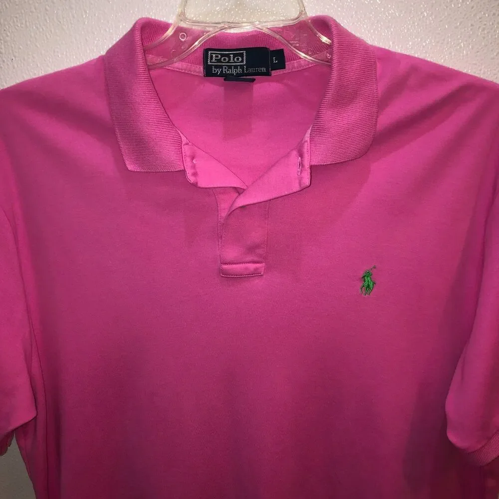 Polo Ralph Lauren Mens Size Large Pink Cotton Short Sleeve Polo Shirt L